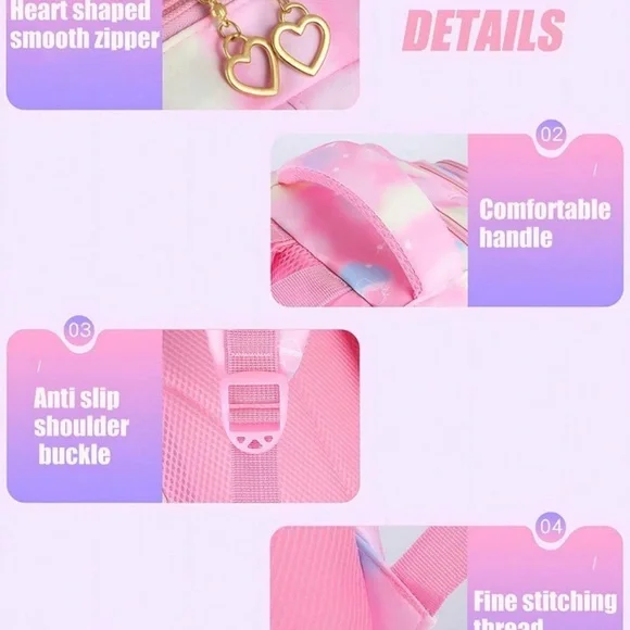 Whimsical Pink Cloud Backpack with Padded Straps and Lunch Bag - Picture 5 of 5